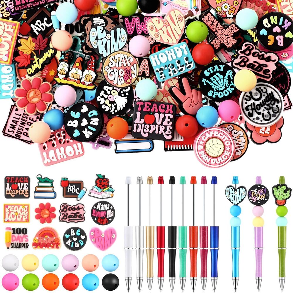 3830 122 Pcs Silicone Focal Beads for DIY Pens Making Kit Include 12